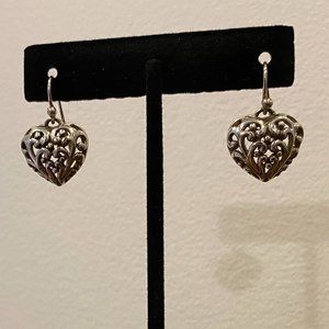 Vintage Art Nouveau 925 Sterling Silver, Dangle, Heart Earrings
